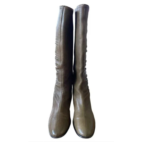 Jimmy Choo 7.5 Gathered LEATHER Riding Boots Knee High Flat Tall Gray Taupe - Picture 5 of 10